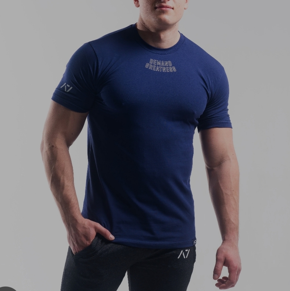 Demand greatness A7 navy blue stretchy lift weight training shirt
